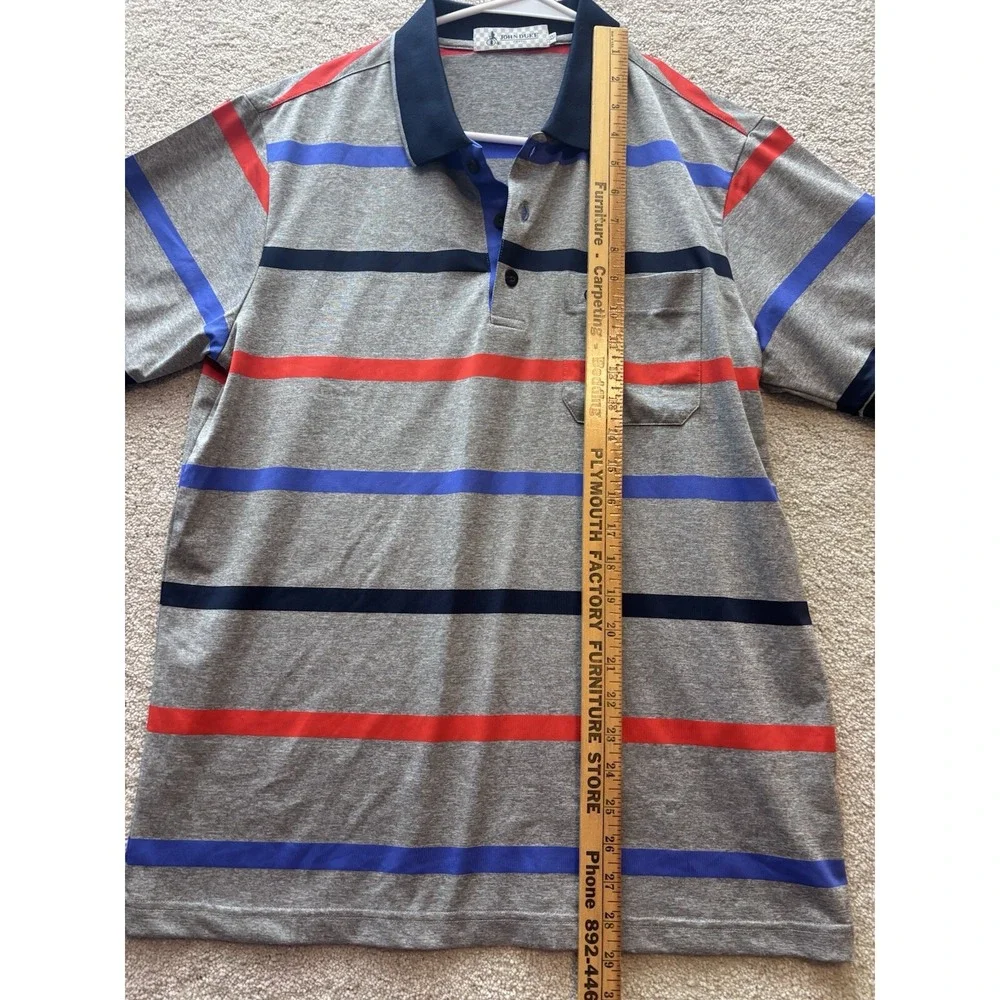 John Duke Paris Polo Shirt Men *Large Gray Striped Penny Farthing Embroider Logo